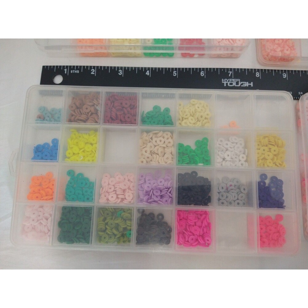 Lot of Crafting/Jewelry Heishi Vinyl Beads in cases + 5 Bracelets + bit of Cord - Picture 3 of 8